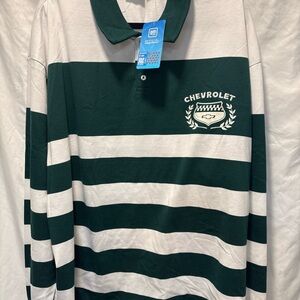 Men’s XL Chevrolet GM long sleeve Green and white stripe button Shirt Rare NWT